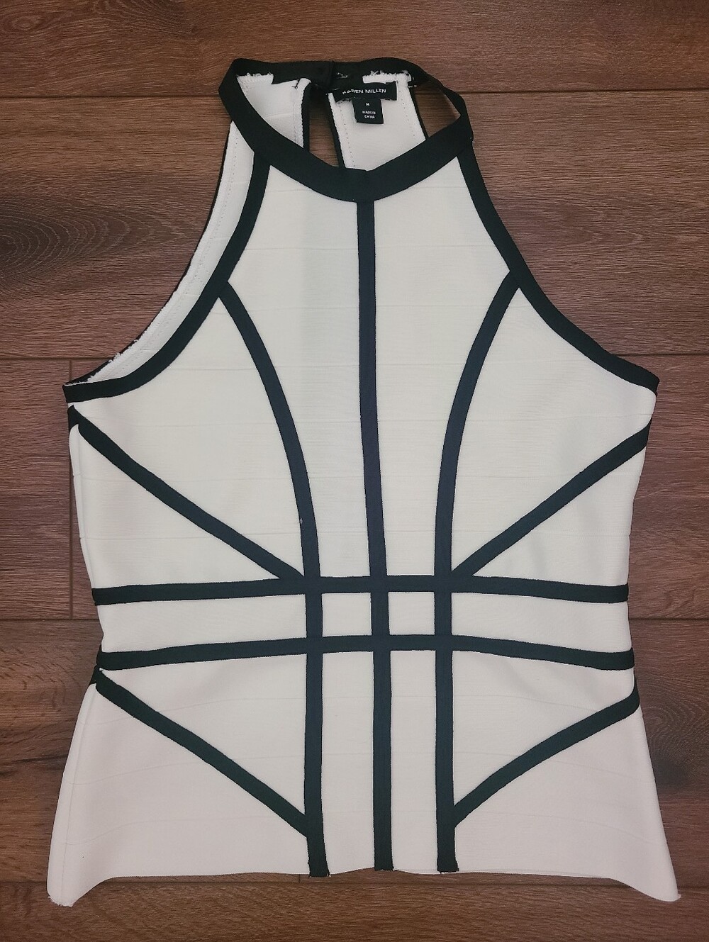 NWOT Karen Millen Bandage Knit Contrast Halter Top sz M White Black